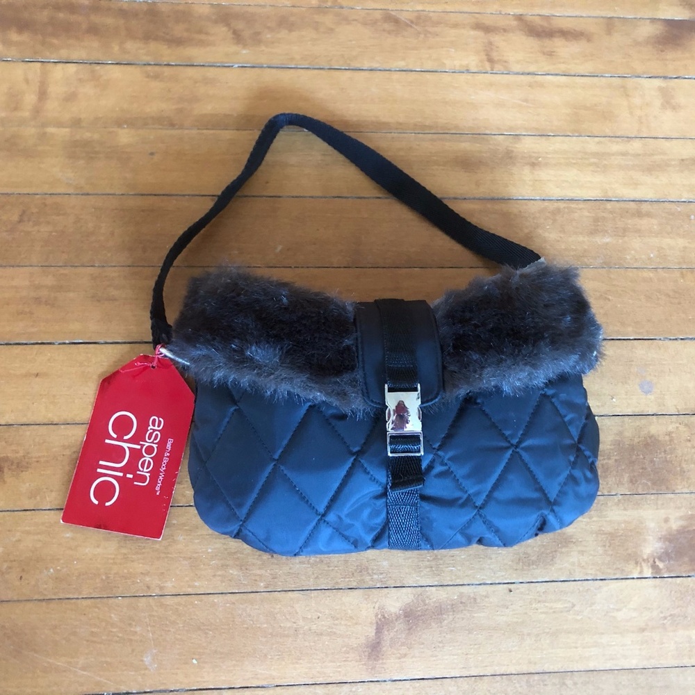 Aspen Chic Faux Fur Small Shoulder Bag Black NWT